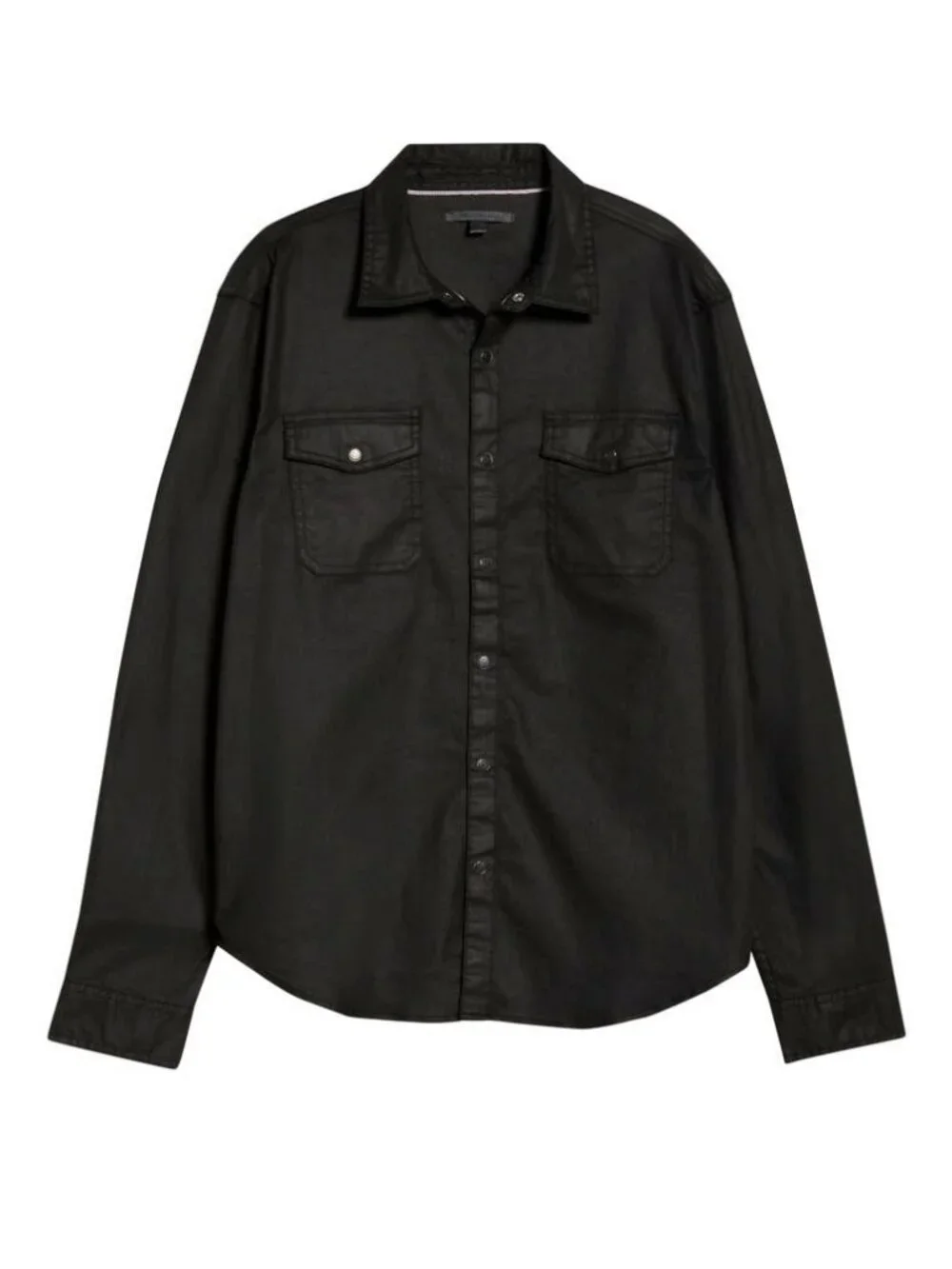 John Varvatos Collection Mens Black Coated Leather-Look Western Shirt NWT $248